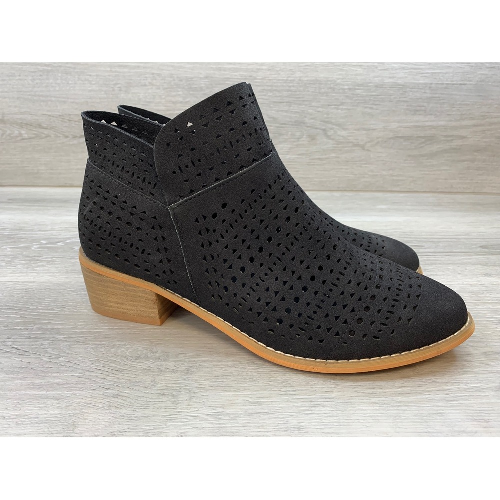 Boutique by Corkys Women's Black Perforated Laser Cut Ankle Boots 12 Zipper
